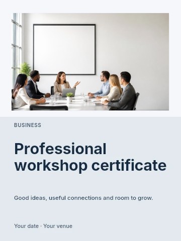 Professional workshop certificate invitation template