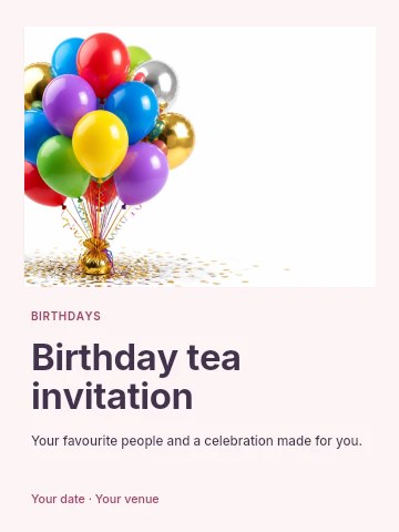 Birthday tea invitation poster template