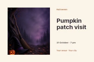 Halloween witch hat broom and pumpkin in Pumpkin patch visit · Horizontal photo dialogue