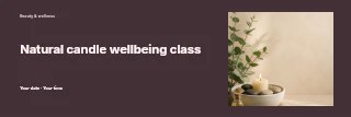 Relaxing spa stones and candle setup in Natural candle wellbeing class banner · Horizontal photo dialogue