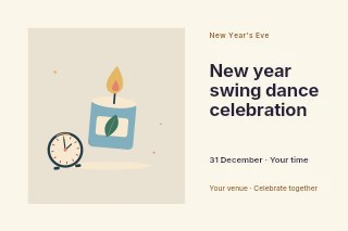 Candlelit countdown celebration in New Year swing dance celebration postcard · Horizontal photo dialogue