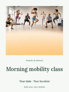 Morning mobility class greeting card template · Quiet photo gallery