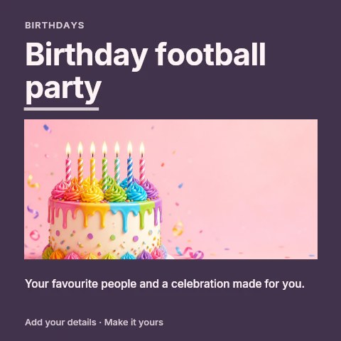 Birthday football party social media post template