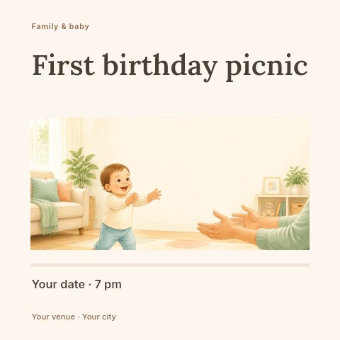 First birthday picnic social media post template