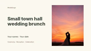 Small town hall wedding brunch presentation cover template · Horizontal photo dialogue