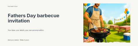 smiling man barbecuing in festive backyard in Fathers Day barbecue invitation banner template