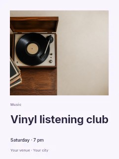 Vintage record player and vinyl collection in Vinyl listening club · Gallery editorial
