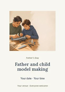 Father and son building model airplane in Father and child model making flyer · Picture window
