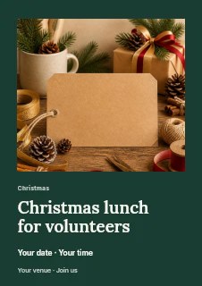 Festive Christmas gift wrapping scene in Christmas lunch for volunteers flyer · Gallery editorial