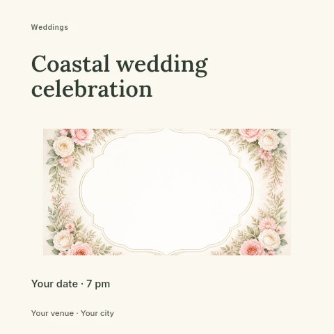 Coastal wedding celebration social media post template