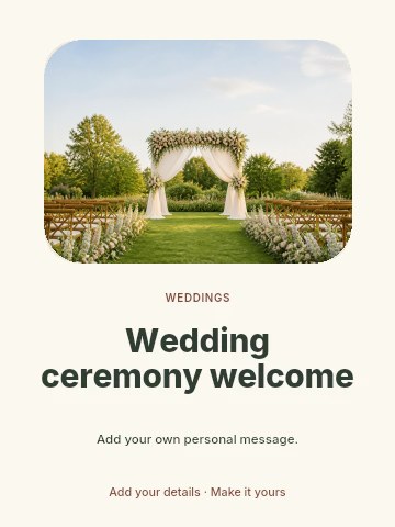 Wedding ceremony welcome greeting card template