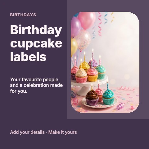 Birthday cupcake labels social media post template