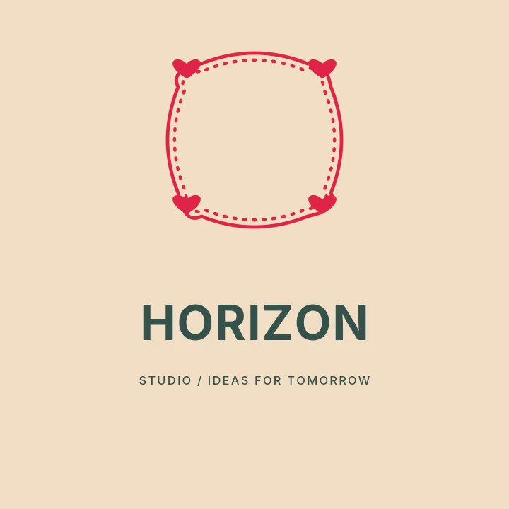 Scallop frame · heart ornaments and dotted border in Horizon studio · Illustrated logo