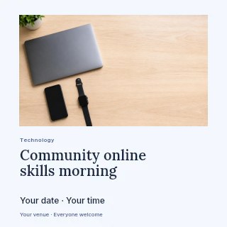 Community online skills morning social media post template · Gallery editorial