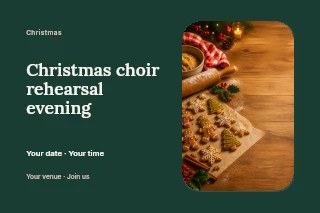 Christmas choir rehearsal evening postcard template · Horizontal photo dialogue