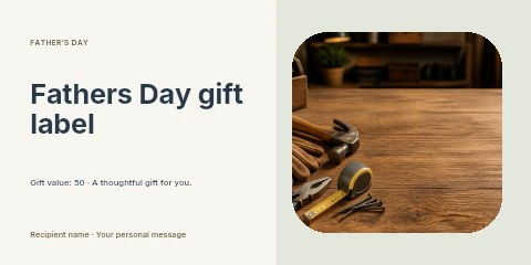 woodworking tools on rustic wooden table in Fathers Day gift label gift voucher template