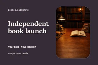 Independent book launch postcard template · Horizontal photo dialogue