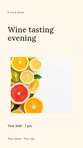 Assorted sliced citrus fruits on white in Wine tasting evening instagram story template