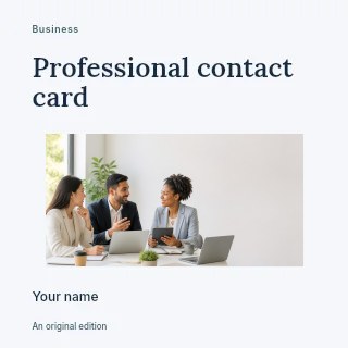 Diverse professionals collaborating in office meeting in Professional contact card · Modern programme