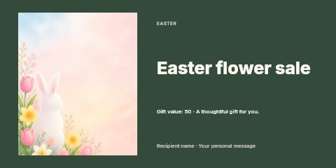 Easter bunny with spring flowers background in Easter flower sale gift voucher template