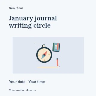 New direction with a compass and fresh journal in January journal writing circle social media post · Modern programme