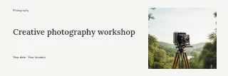 Creative photography workshop banner template · Horizontal photo dialogue