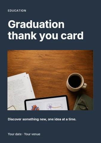 Medical study desk setup with digital tablet in Graduation thank you card flyer template