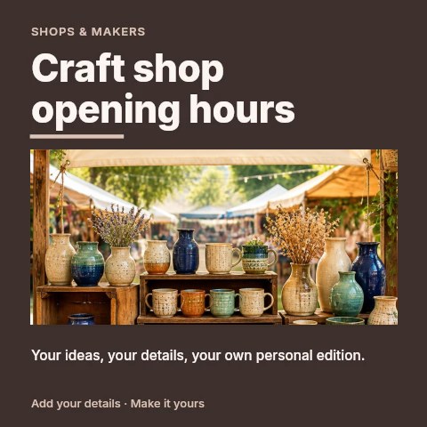 Craft shop opening hours social media post template