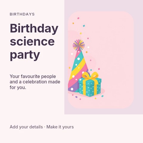 Birthday science party social media post template