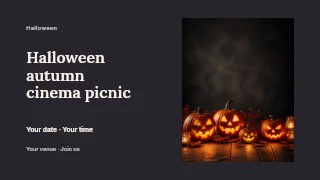 Halloween autumn cinema picnic presentation cover template · Horizontal photo dialogue