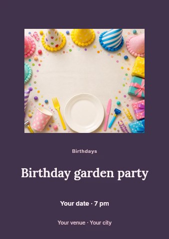 Colorful birthday party decorations flatlay in Birthday garden party flyer template