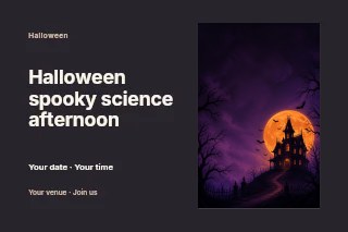 Halloween spooky science afternoon postcard template · Horizontal photo dialogue