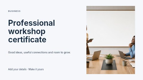 Professional workshop certificate presentation cover template