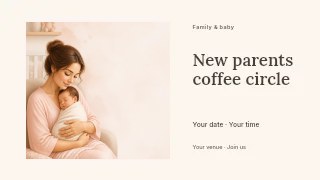 New parents coffee circle presentation cover template · Horizontal photo dialogue