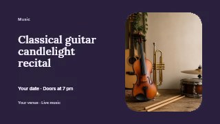 Classical guitar candlelight recital youtube thumbnail template · Horizontal photo dialogue