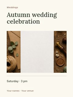 Autumn wedding celebration greeting card template · Title & photograph