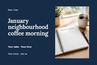January neighbourhood coffee morning postcard template · Horizontal photo dialogue