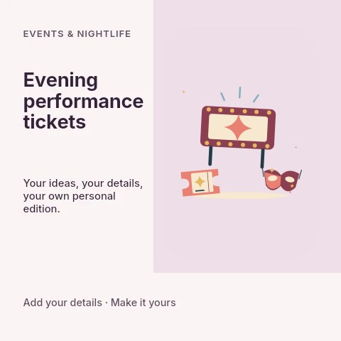 Evening show with marquee and party ticket in Evening performance tickets social media post template