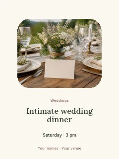 Intimate wedding dinner greeting card template · Picture window