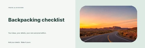 Winding road to desert mesas at sunset in Backpacking checklist banner template