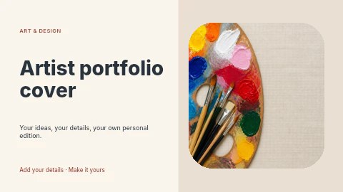 Wooden artist palette with paintbrushes in Artist portfolio cover presentation cover template