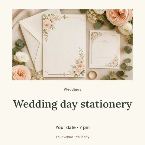 Elegant Floral Wedding Invitation Set in Wedding day stationery social media post template