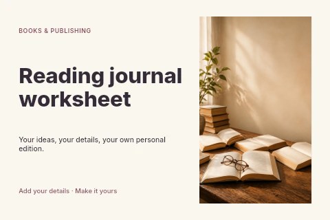 Reading journal worksheet postcard template