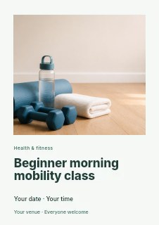 Beginner morning mobility class flyer template · Gallery editorial