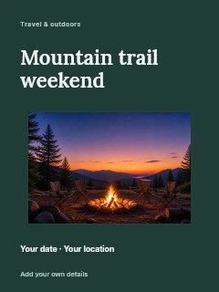 Campfire with chairs at mountain sunset in Mountain trail weekend · Modern programme