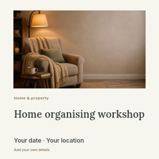 Home organising workshop social media post template · Gallery editorial