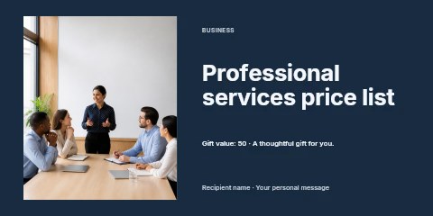 Woman presenting ideas in business meeting in Professional services price list gift voucher template