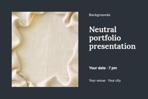 creamy beige textured fabric frame background in Neutral portfolio presentation postcard template