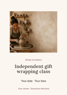 Independent gift wrapping class flyer template · Picture window