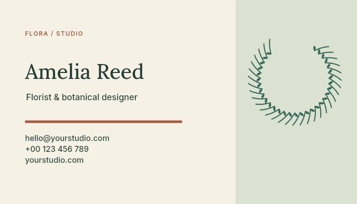 Birch wreath · open top with 32 leaves in Flora studio · Botanical business card